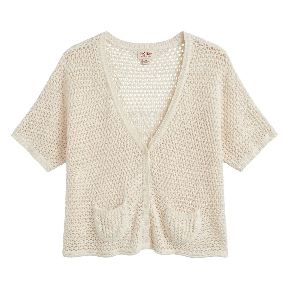 Mossimo Supply Co Crochet Crop Cardigan Open Knit Cotton Cream XXL Festival